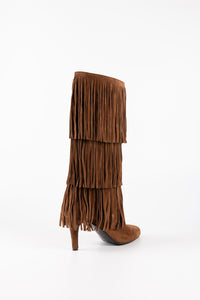 Sahara Fringe Suede Knee-High Boots Light Brown