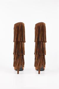 Sahara Fringe Suede Knee-High Boots Light Brown
