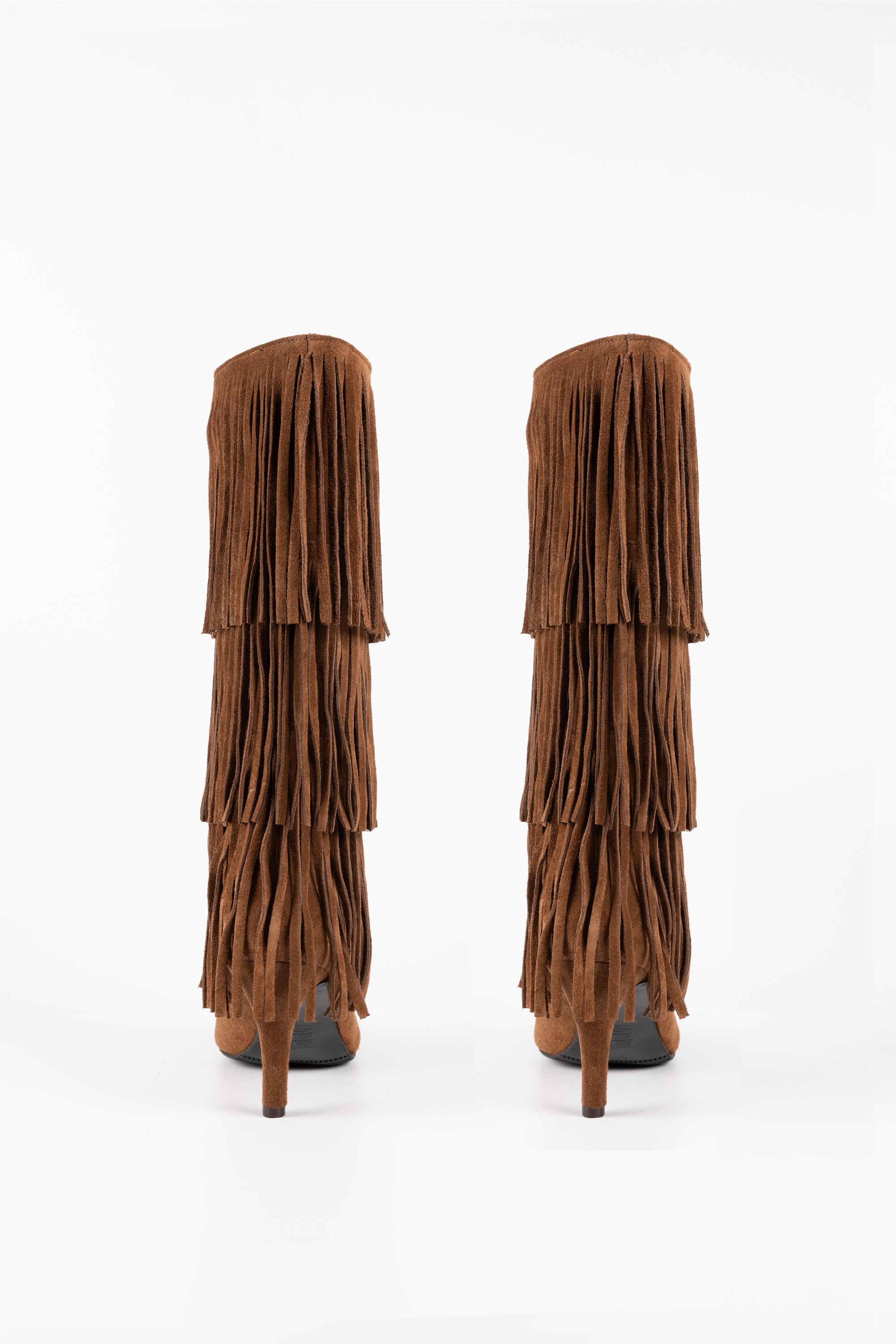 Sahara Fringe Suede Knee-High Boots Light Brown