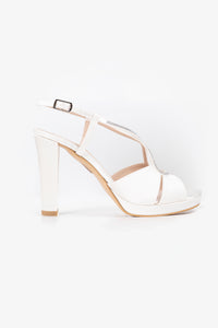 Bella Off-White Satin Bridal Sandals with Swarovski Detail