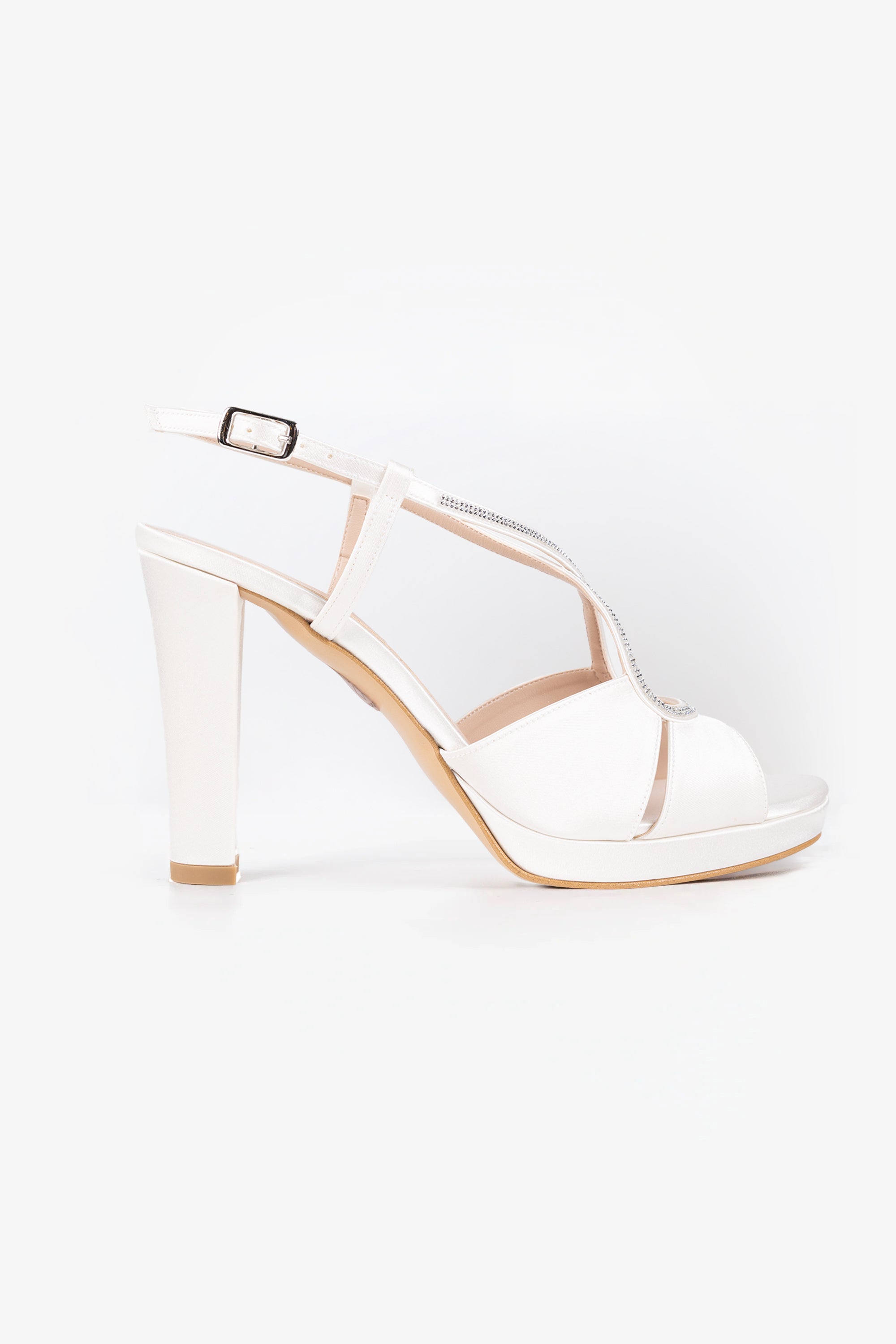 Bella Off-White Satin Bridal Sandals with Swarovski Detail