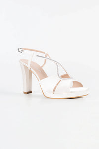 Bella Off-White Satin Bridal Sandals with Swarovski Detail