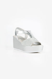 Pearl Silver Glitter Comfort Wedge Sandals