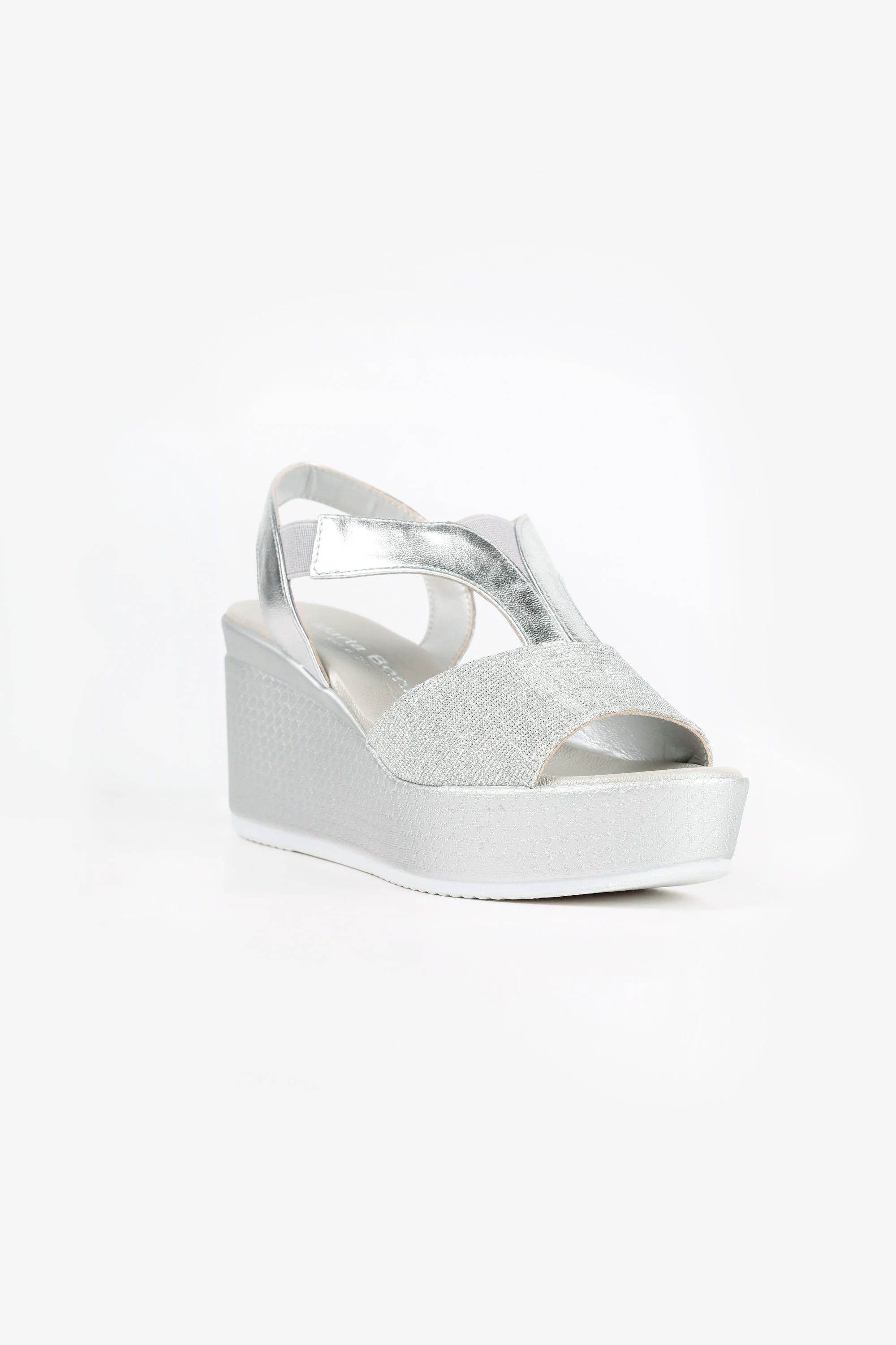 Pearl Silver Glitter Comfort Wedge Sandals