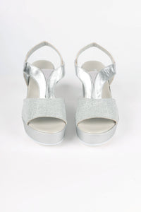 Pearl Silver Glitter Comfort Wedge Sandals