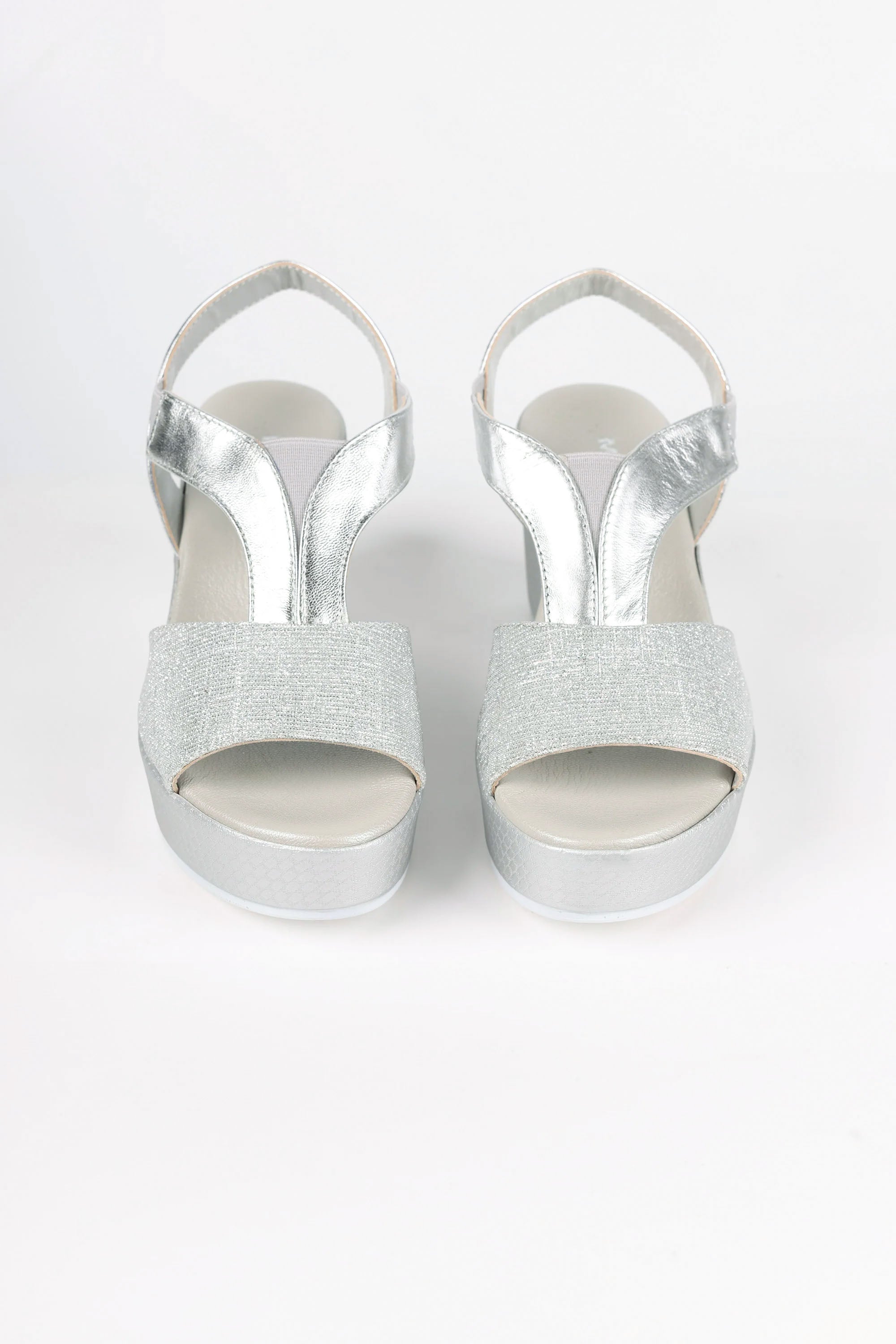 Pearl Silver Glitter Comfort Wedge Sandals