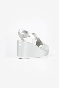 Pearl Silver Glitter Comfort Wedge Sandals