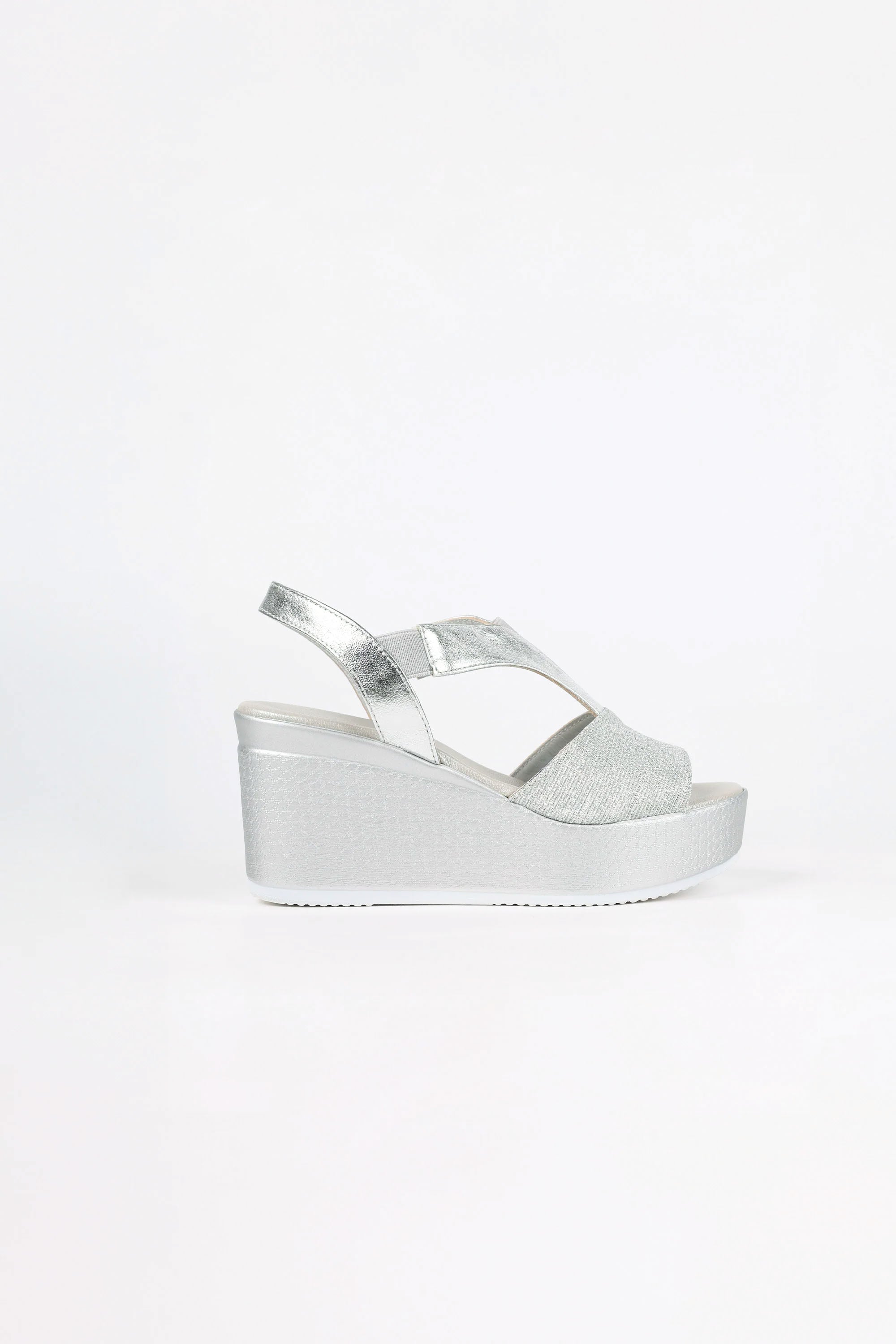 Pearl Silver Glitter Comfort Wedge Sandals