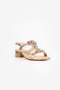 Positano Platinum Multi-Color Crystal Jeweled Leather Sandals