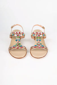 Positano Platinum Multi-Color Crystal Jeweled Leather Sandals