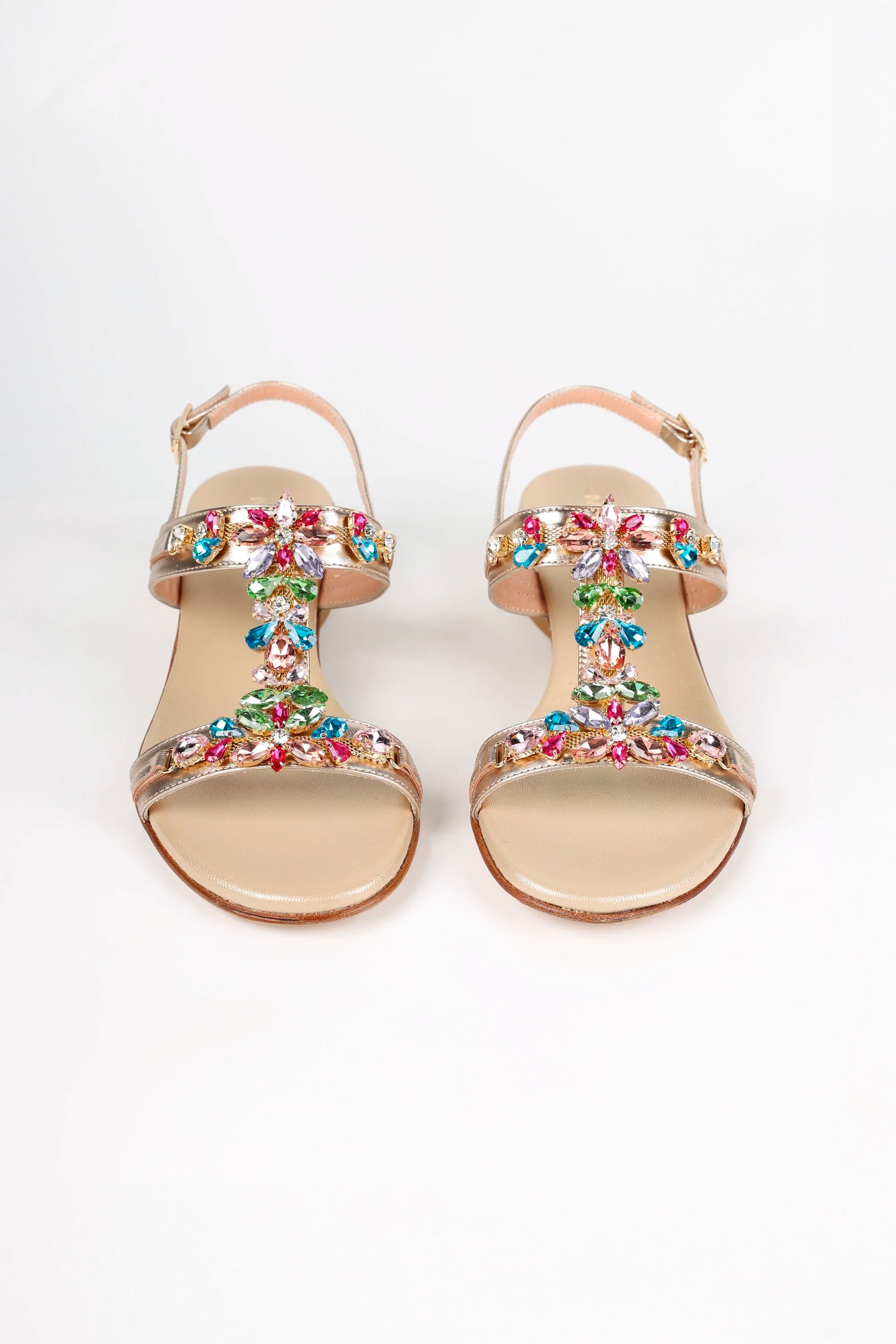 Positano Platinum Multi-Color Crystal Jeweled Leather Sandals