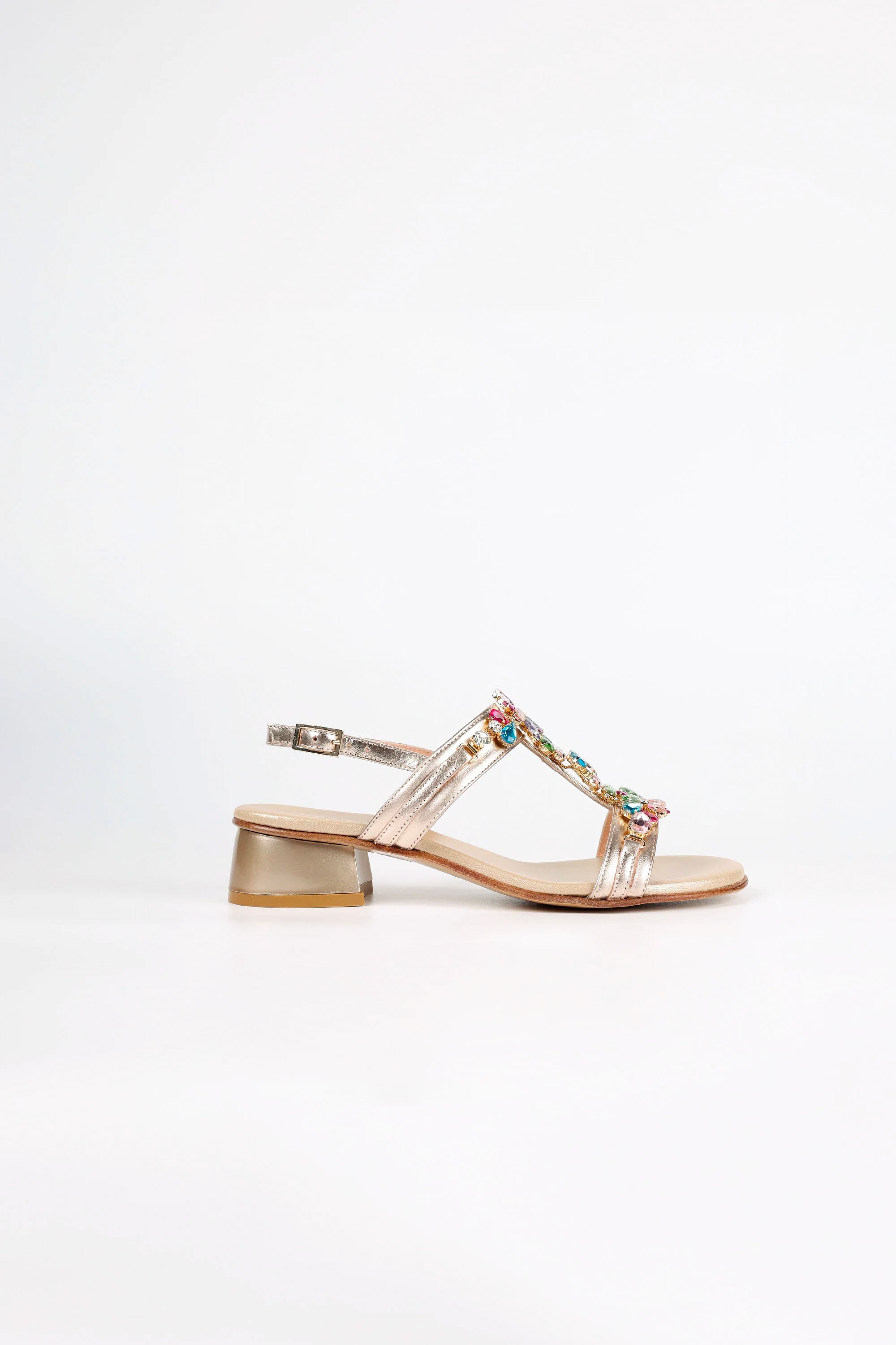 Positano Platinum Multi-Color Crystal Jeweled Leather Sandals