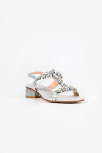 Positano Silver Clear Crystal Jeweled Leather Sandals