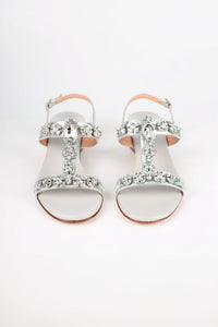 Positano Silver Clear Crystal Jeweled Leather Sandals