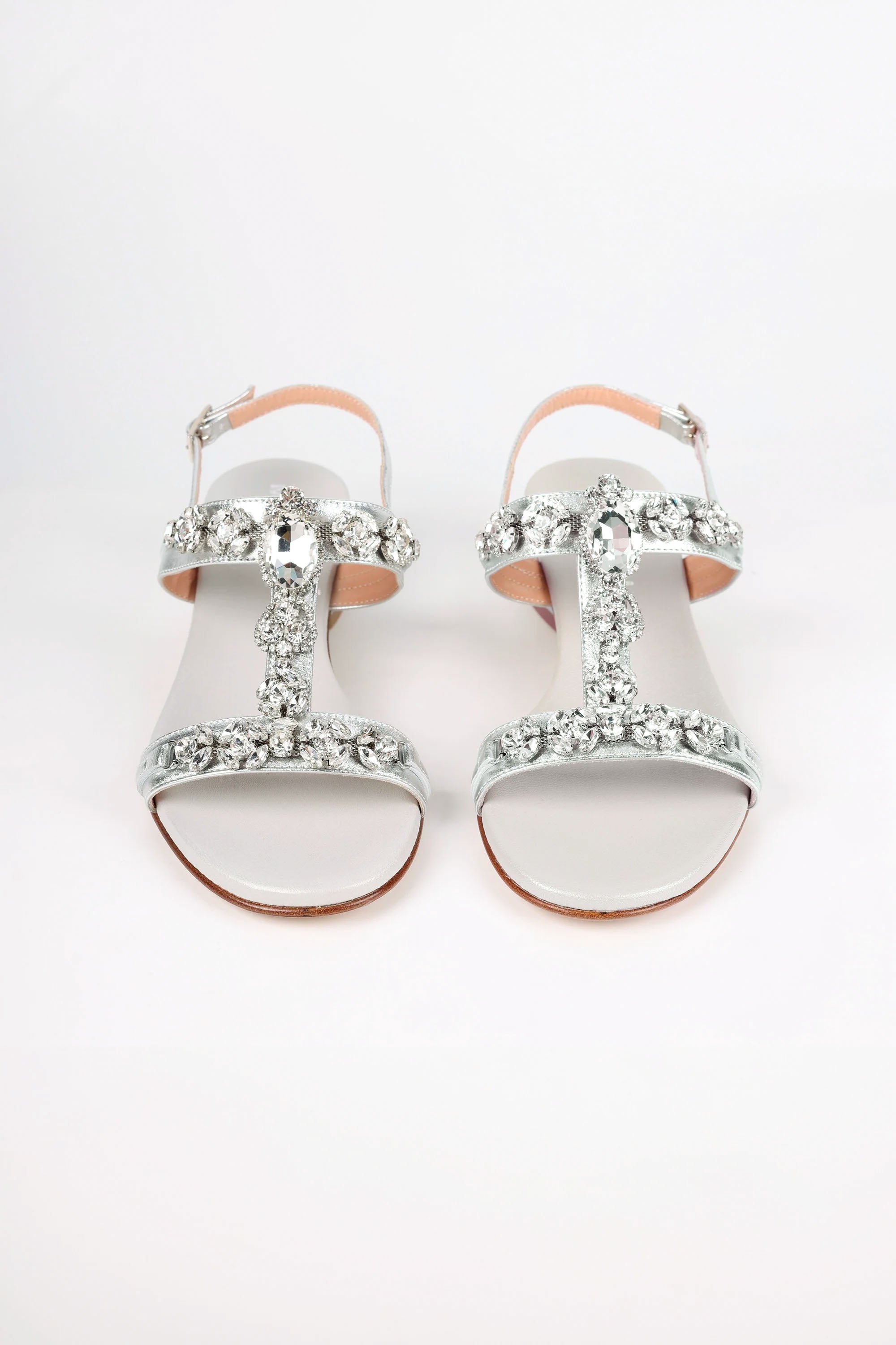 Positano Silver Clear Crystal Jeweled Leather Sandals