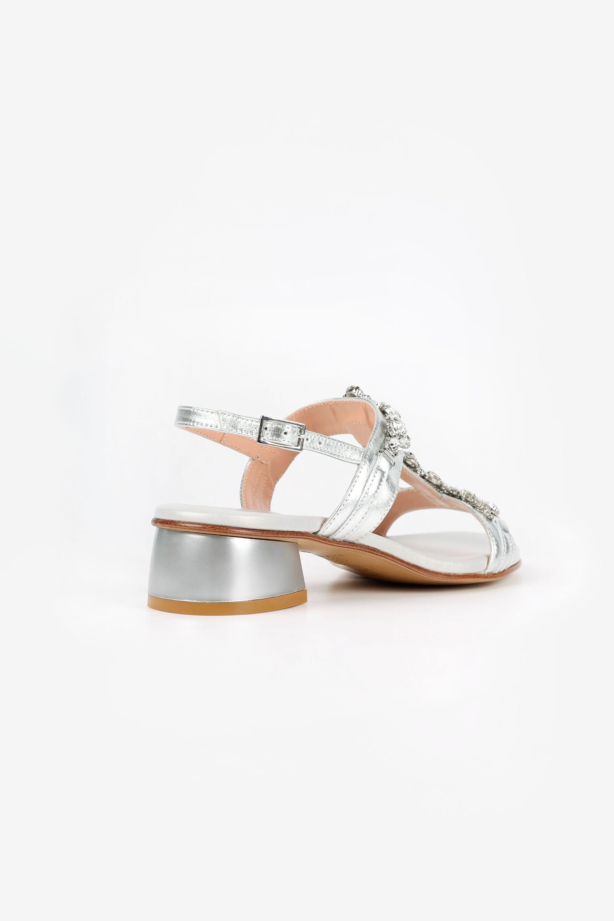 Positano Silver Clear Crystal Jeweled Leather Sandals