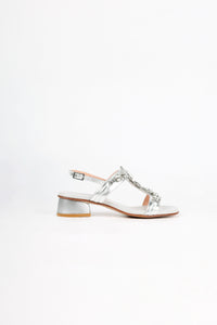 Positano Silver Clear Crystal Jeweled Leather Sandals