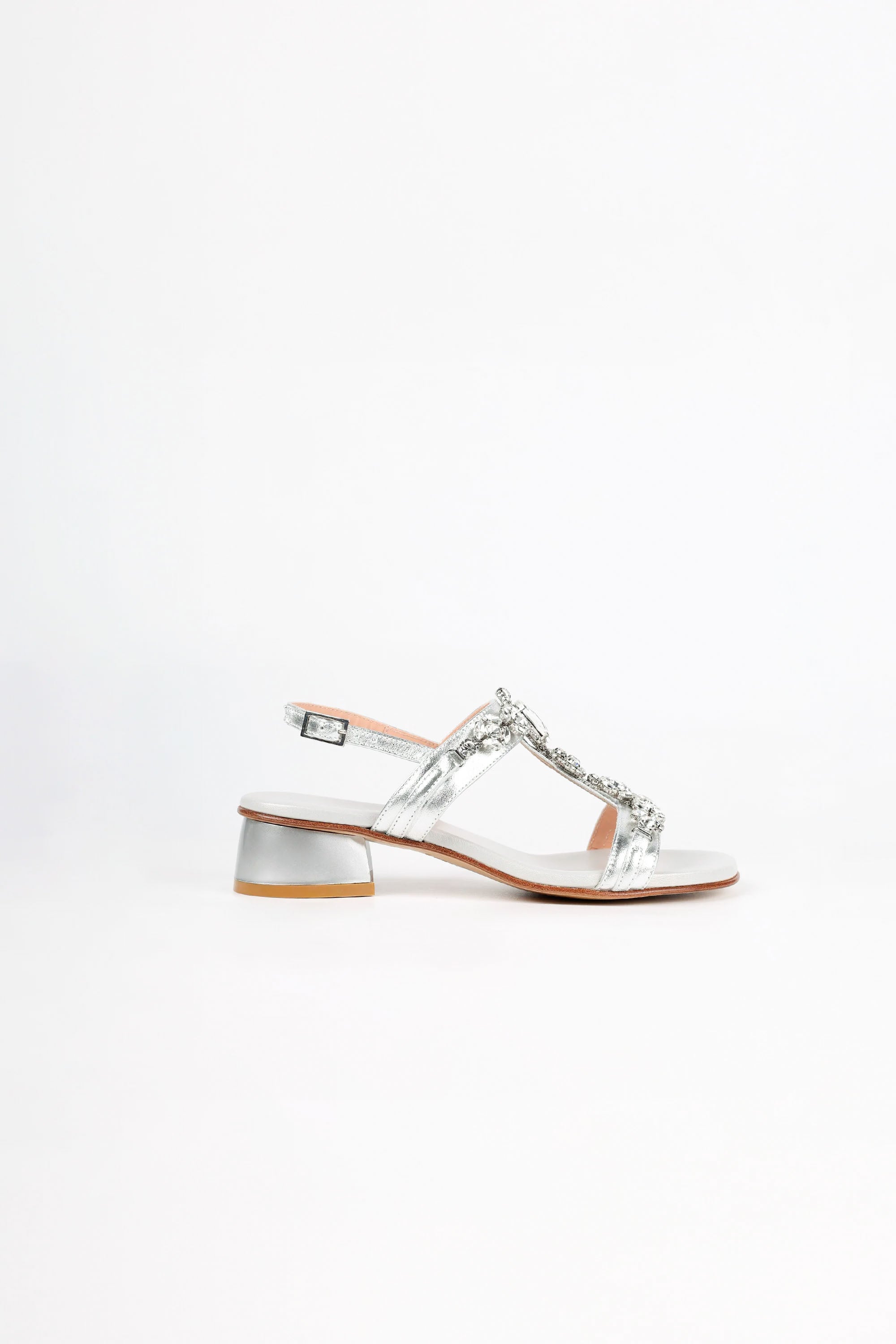 Positano Silver Clear Crystal Jeweled Leather Sandals