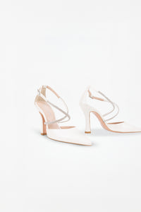 Noemi Pearl White  Heels with Crystal Straps