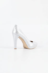 Silver Metallic Vegan Leather Platform Pumps - High Heel