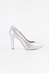 Silver Metallic Vegan Leather Platform Pumps - High Heel