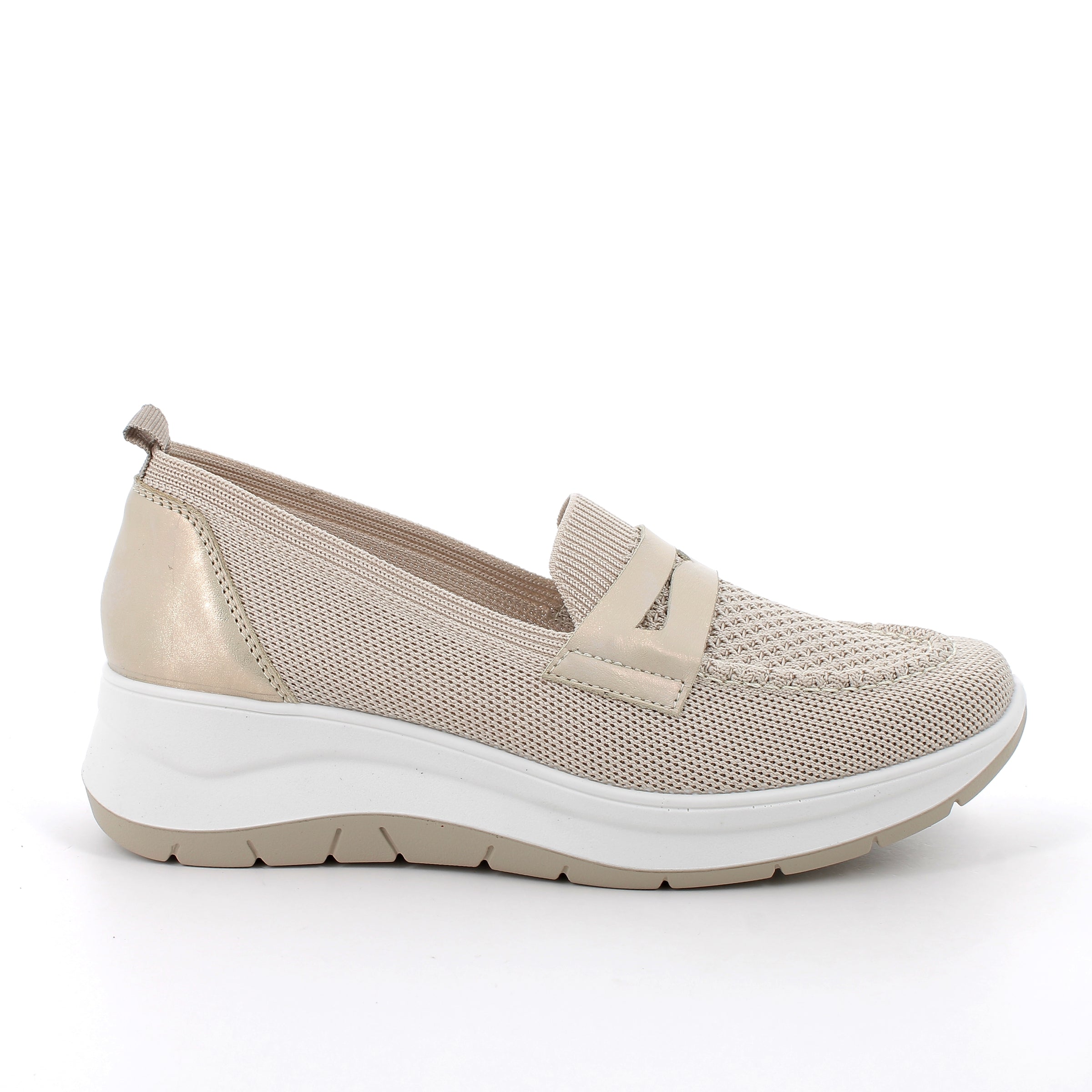 Women Beige Slip On Wedge Loafers Comfortable