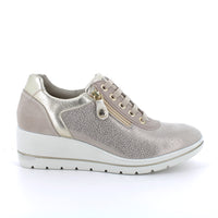 Women’s Beige Leather Wedge Shoes with Laces and Side Zipper Ultra Comfort