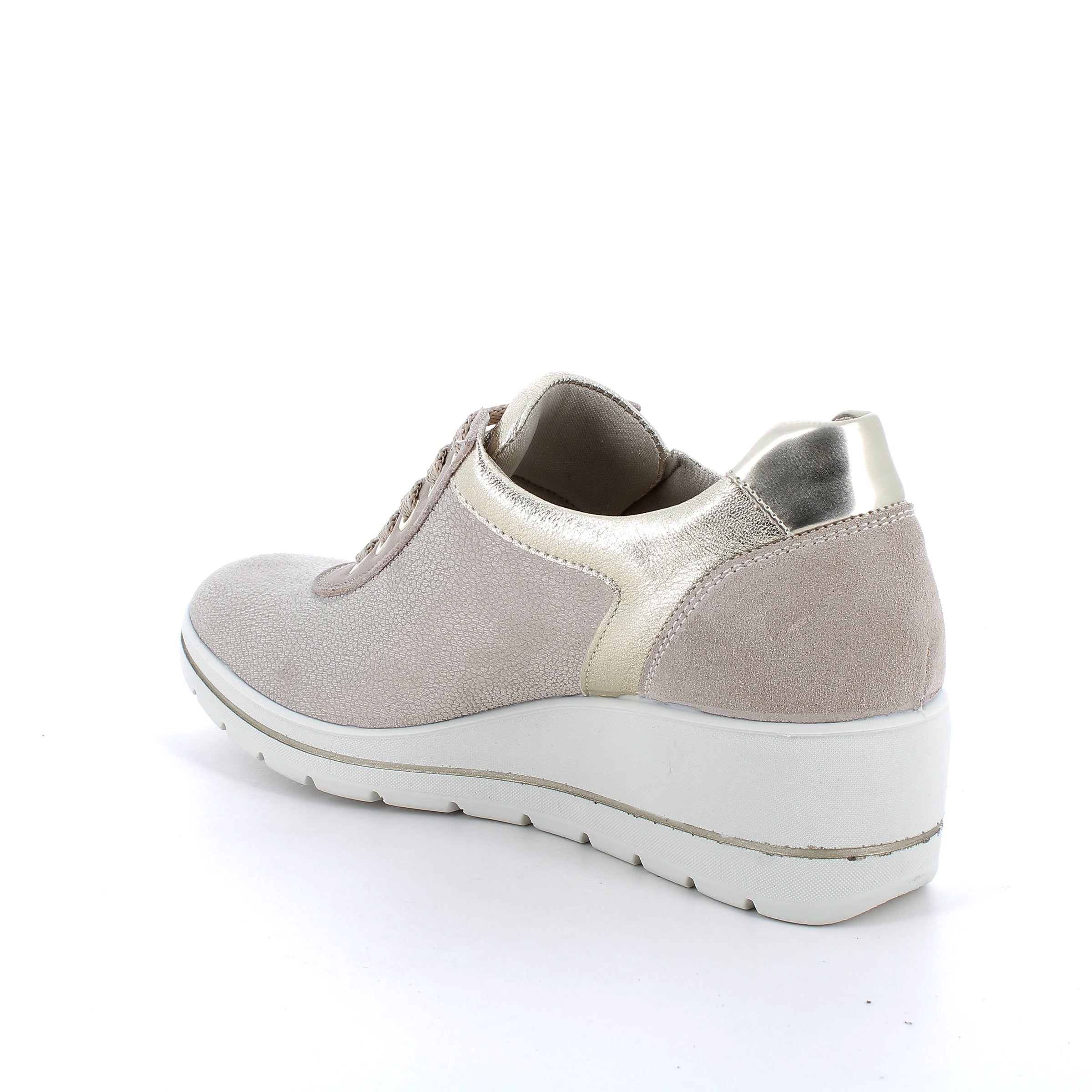 Women’s Beige Leather Wedge Shoes with Laces and Side Zipper Ultra Comfort