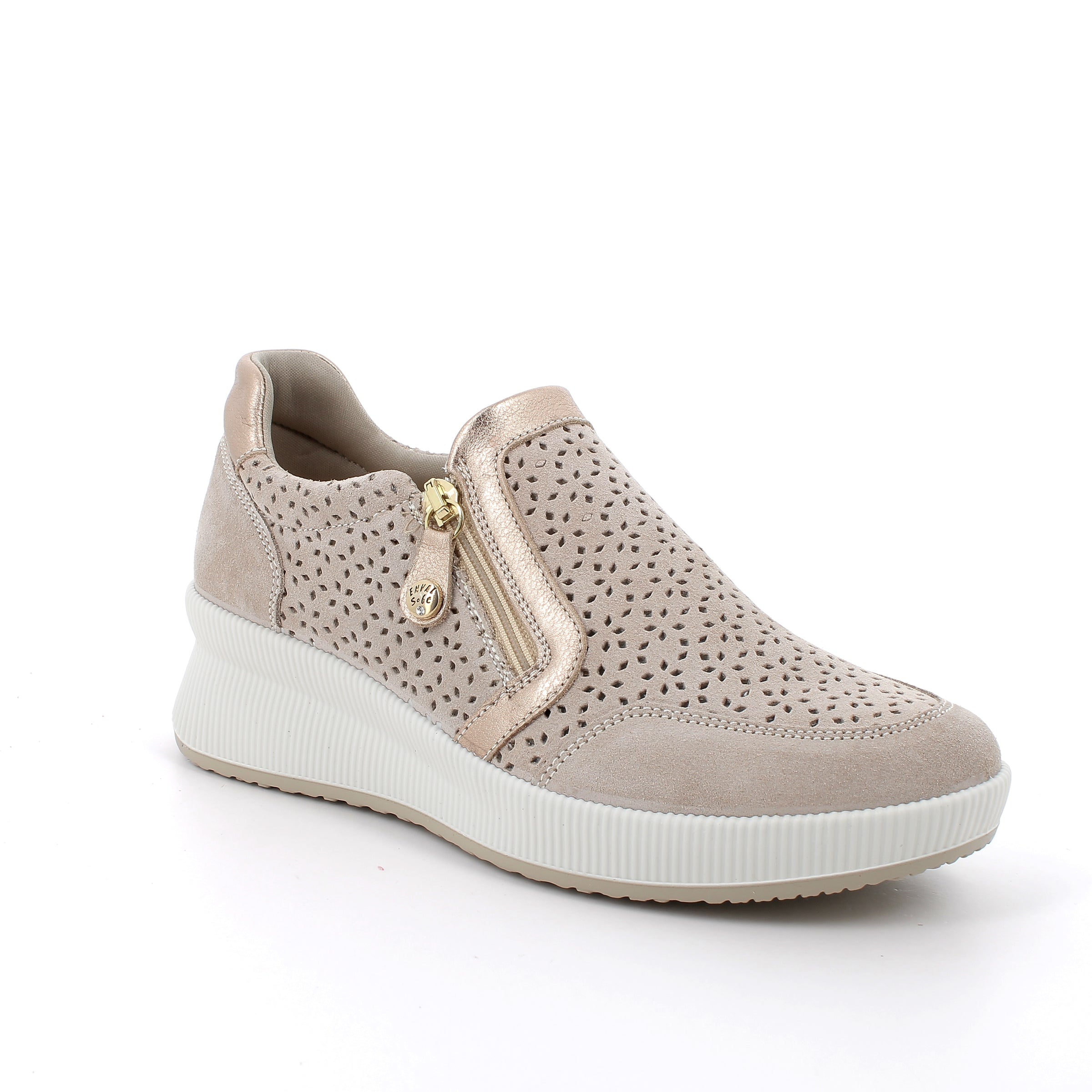 Women’s Beige Wedge Slip On Sneakers with Zipper