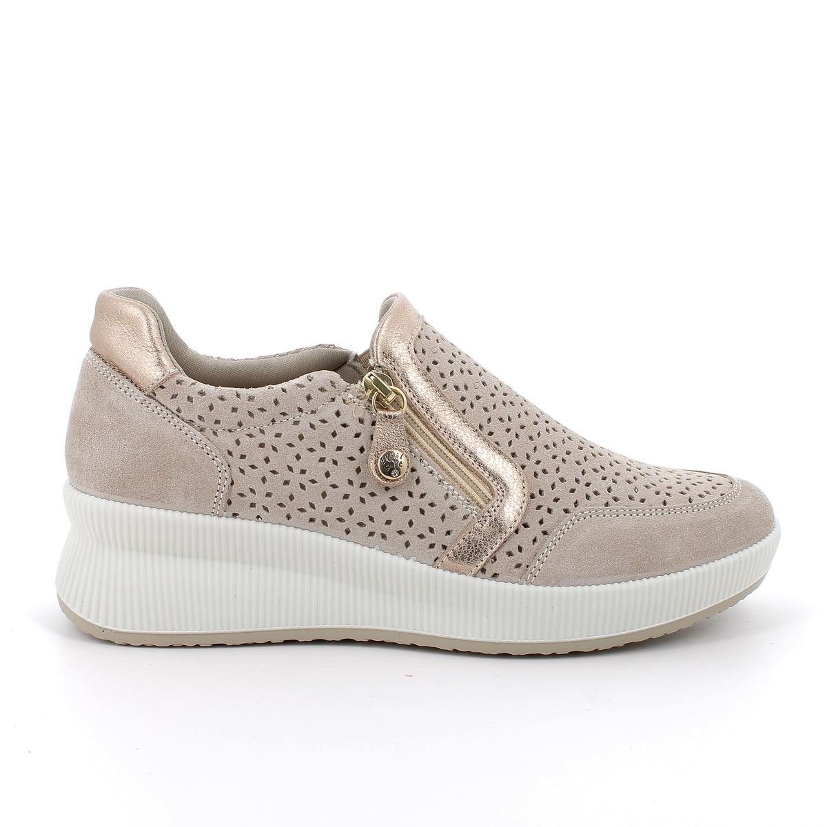 Women’s Beige Wedge Slip On Sneakers with Zipper