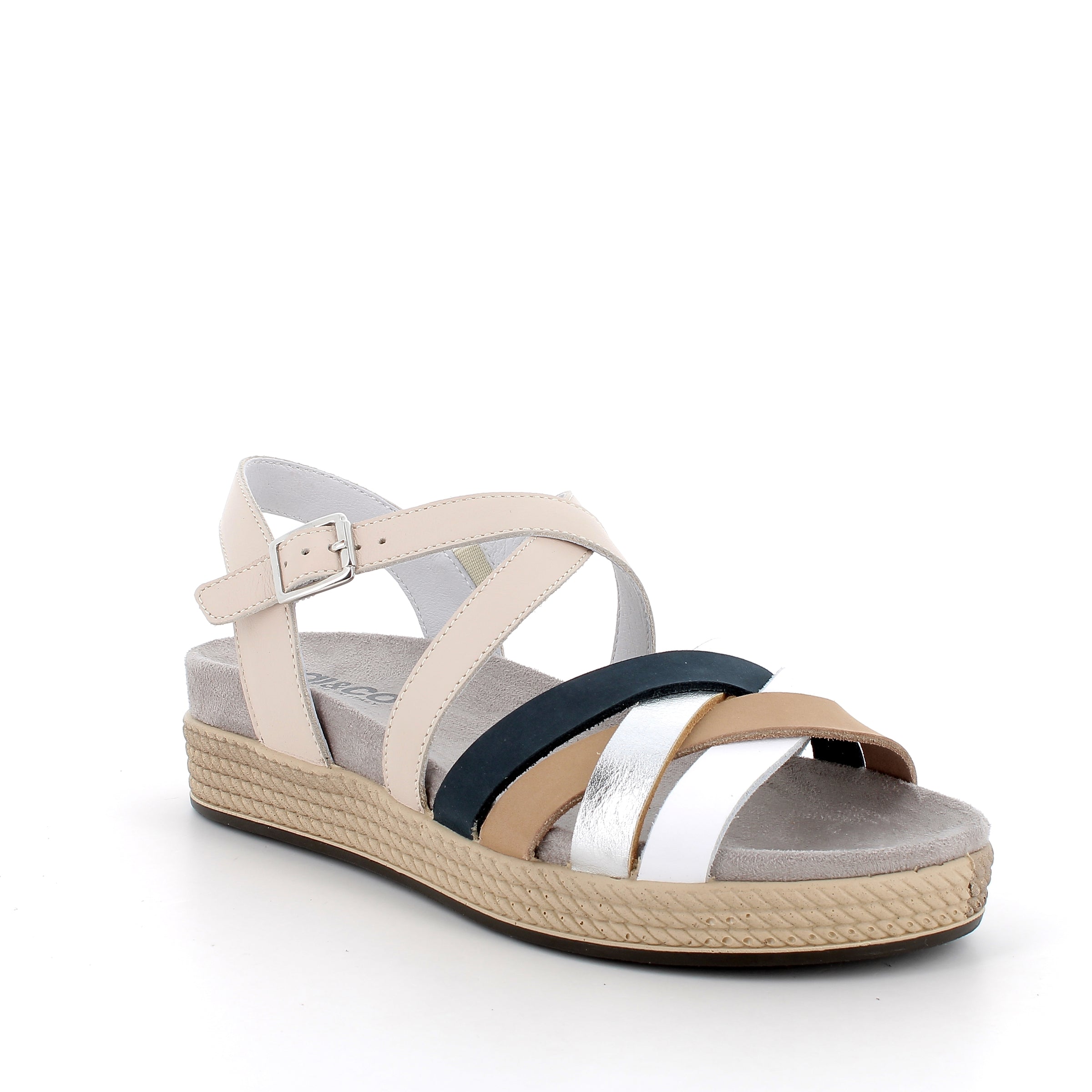 Women’s Beige and Blue Casual Sandals with Buckle Comfortable
