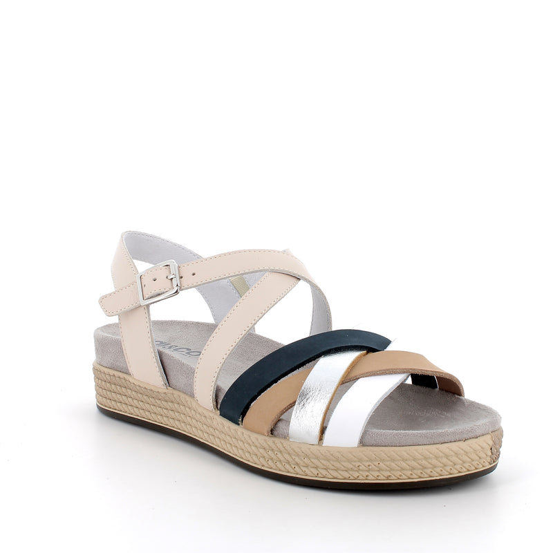 Women’s Beige and Blue Casual Sandals with Buckle Comfortable