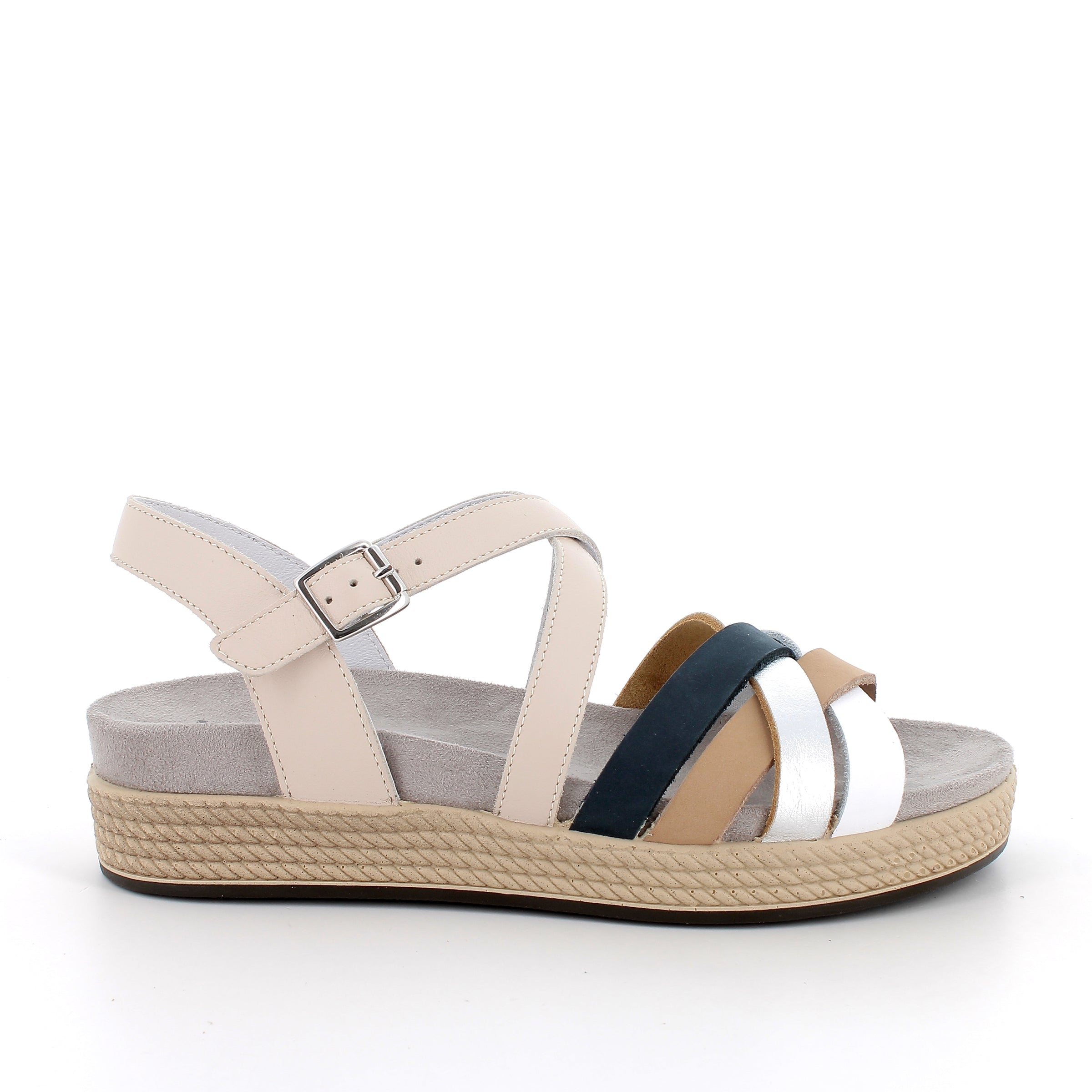 Women’s Beige and Blue Casual Sandals with Buckle Comfortable