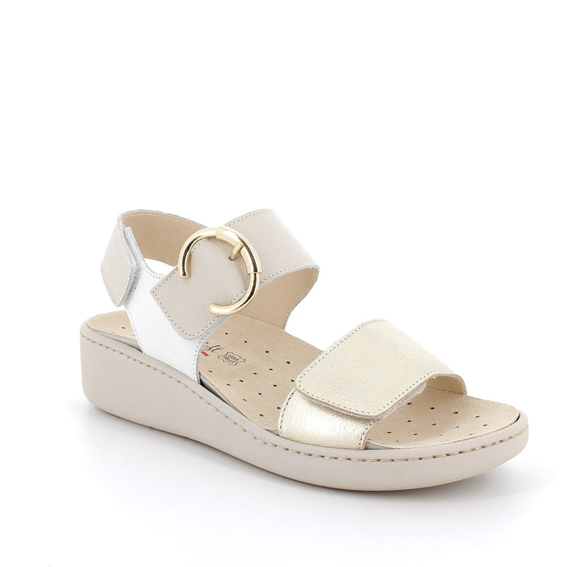 Women’s Beige and Platinum Comfort Sandals with Adjustable Velcro Straps