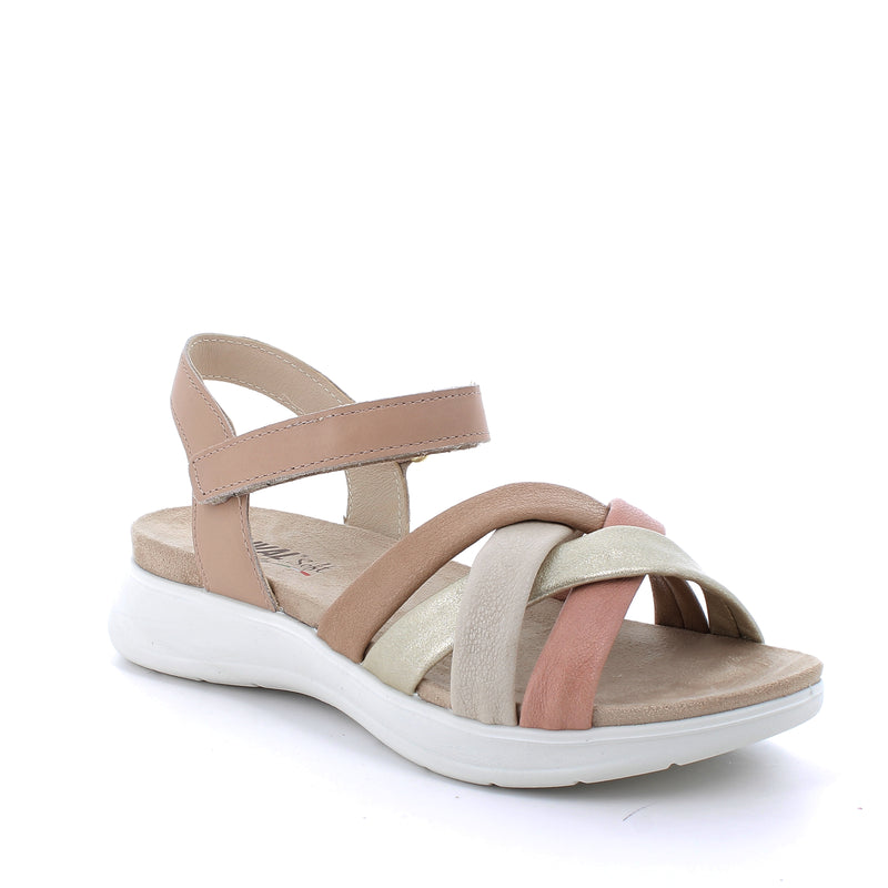Women’s Leather Comfort Sandals Nude Beige and Gold