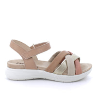 Women’s Leather Comfort Sandals Nude Beige and Gold