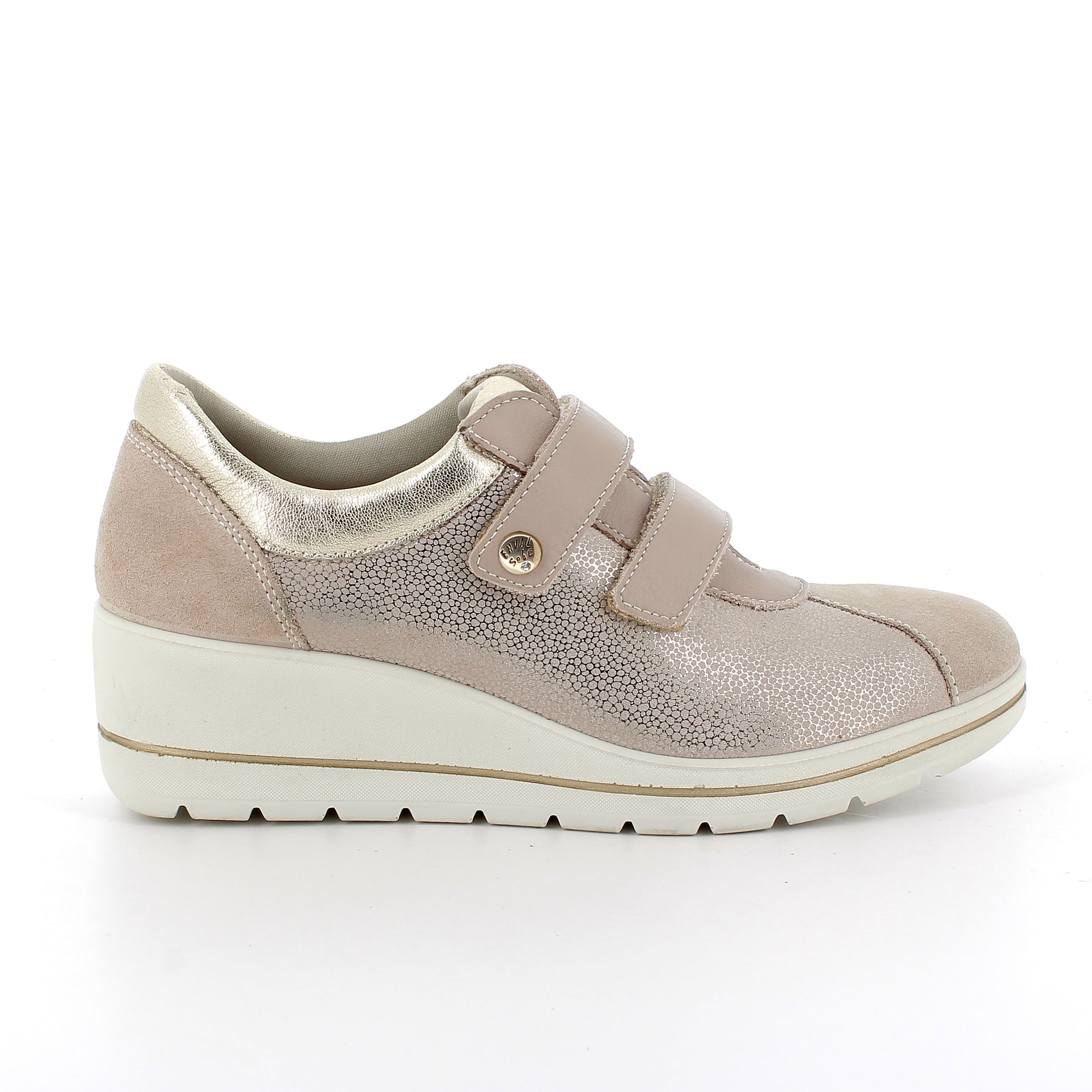 Women's Wedge Leather and Suede Sneakers Beige-Platinum