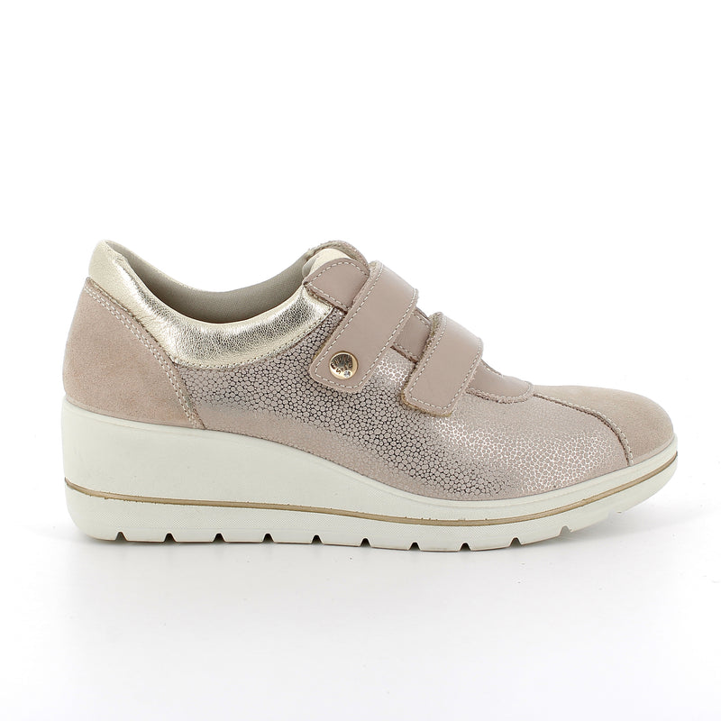 Women's Wedge Leather and Suede Sneakers Beige-Platinum