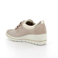 Women's Wedge Leather and Suede Sneakers Beige-Platinum
