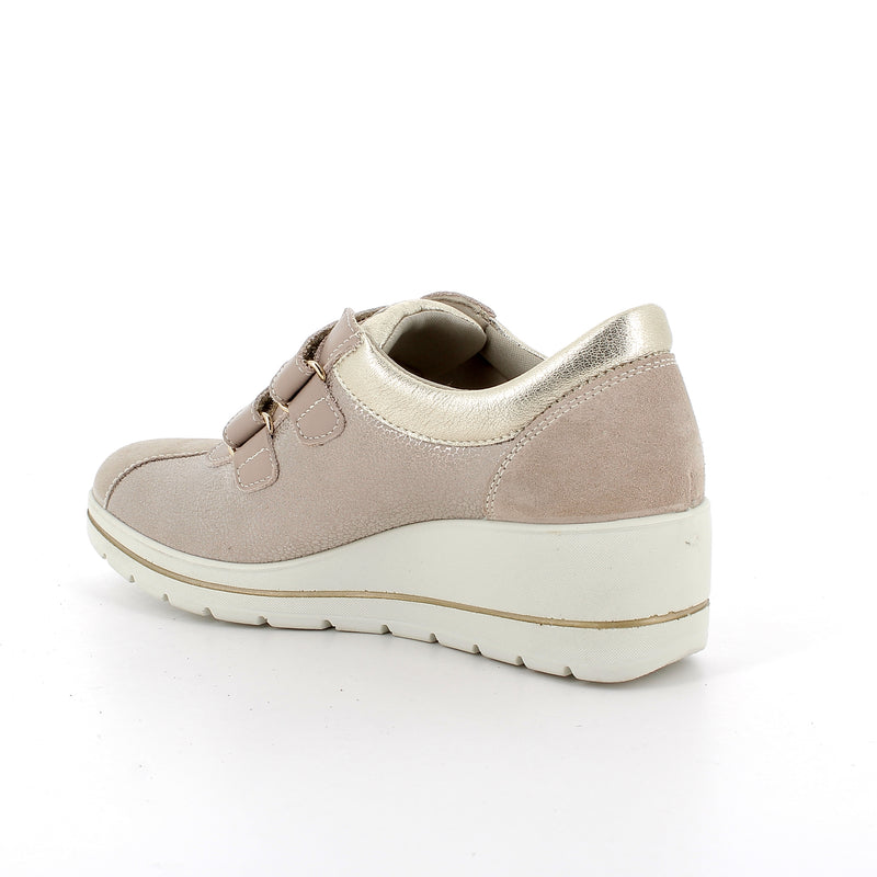 Women's Wedge Leather and Suede Sneakers Beige-Platinum
