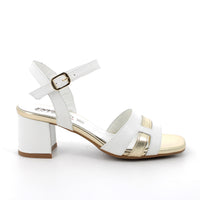 Women’s White and Gold Leather High Heel Comfort Sandals